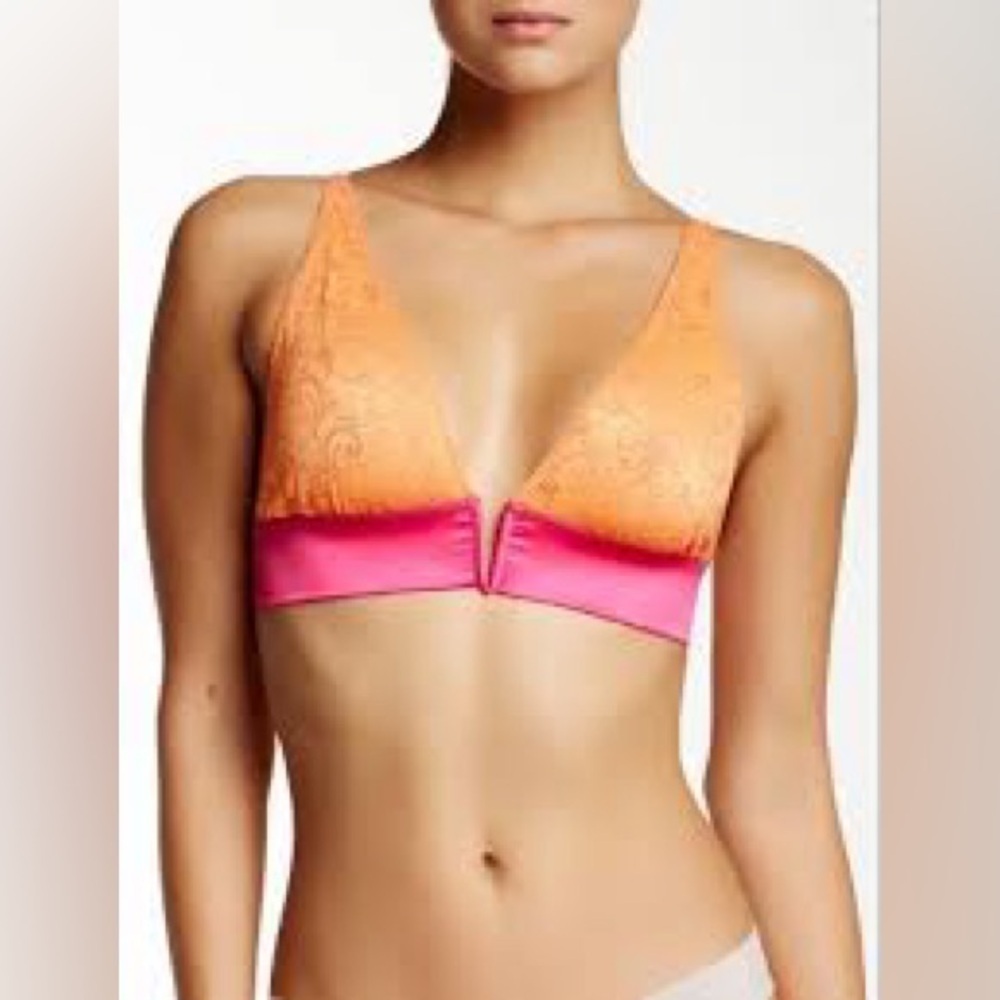 INTIMATELY FREE PEOPLE V WIRE SOFT LACE BRALETTE BRA ORANGE PINK Size: MEDIUM